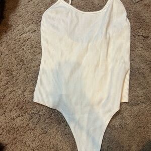 Forever 21 Cream Ribbed Bodysuit